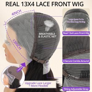 maady hair luxury 13x4 straight lace front wig natural black remy hair bob