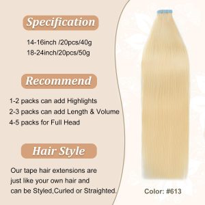maady hair luxury asian raw hair #613 straight tape in hair extensions