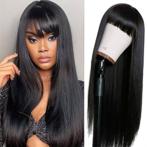 maady hair luxury 4x4 straight lace bangs wig remy hair
